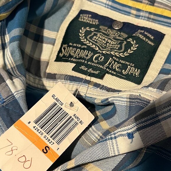 SUPERDRY women's blue plaid cotton shirt NWT S - Picture 5 of 5